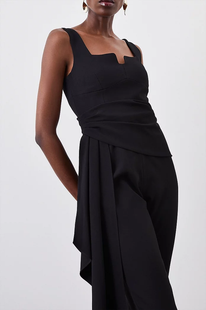 Structured Crepe Wrap Drape Detail Jumpsuit | Karen Millen Structured Crepe Wrap Drape Detail Jumpsuit | Karen Millen