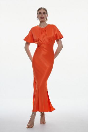 Orange Tall Satin Crepe Drama Maxi Dress