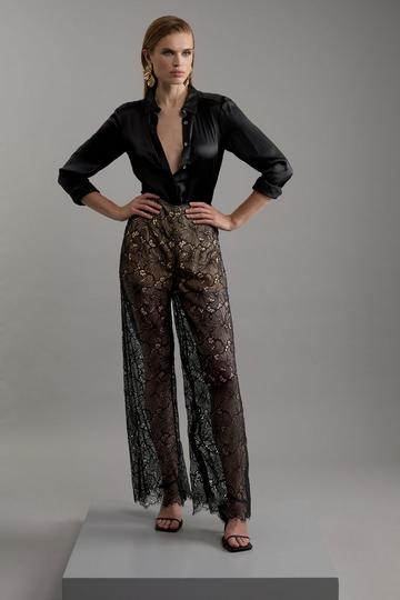 Black Lace Woven Wide Leg Pants