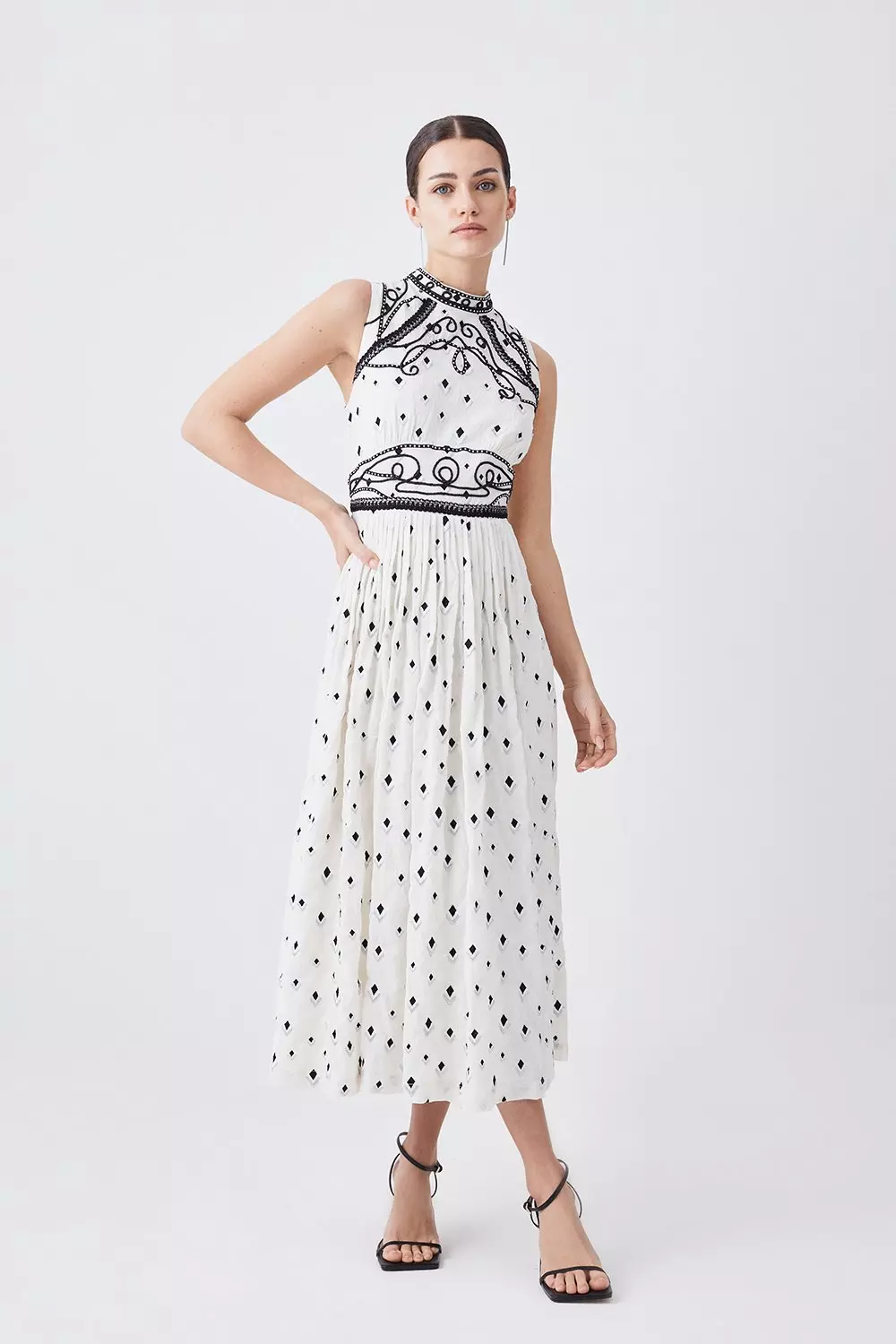 Petite Embroidered Cornelli Tape Woven Dress Karen Millen