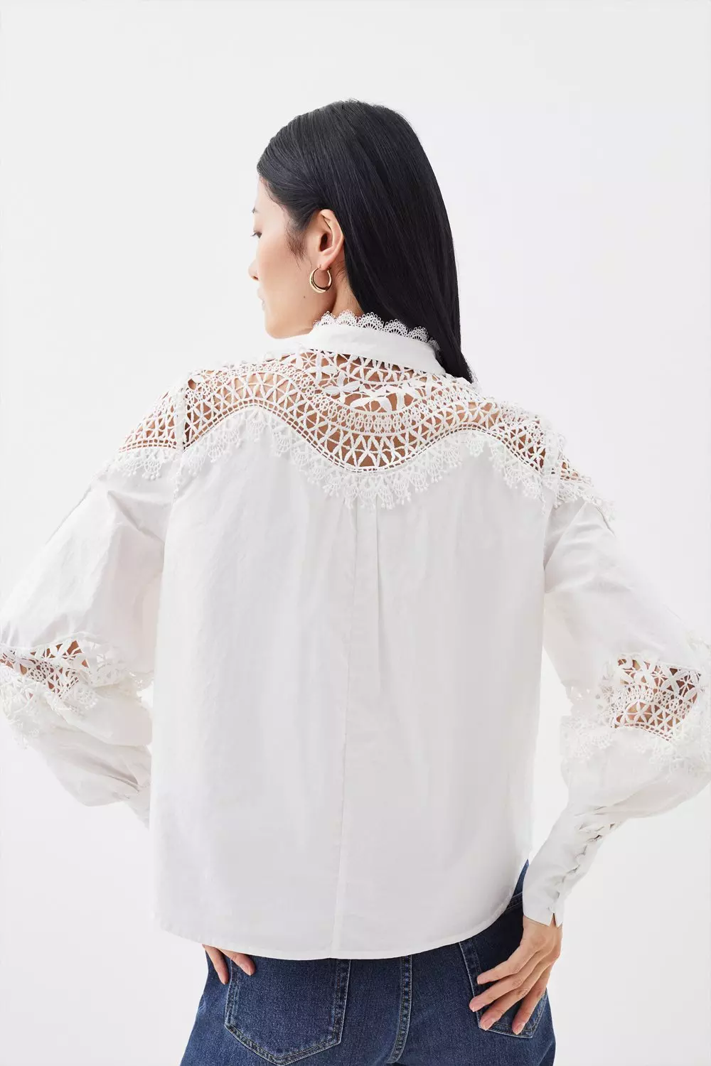 Cotton Poplin Embroidered Woven Blouse | Karen Millen