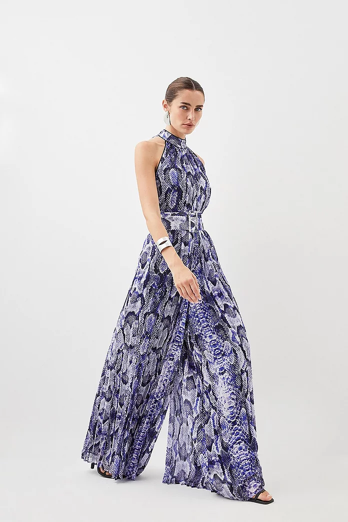 Tall Snake Georgette Belted Pleated Jumpsuit | Karen Millen Tall Snake Georgette Belted Pleated Jumpsuit | Karen Millen