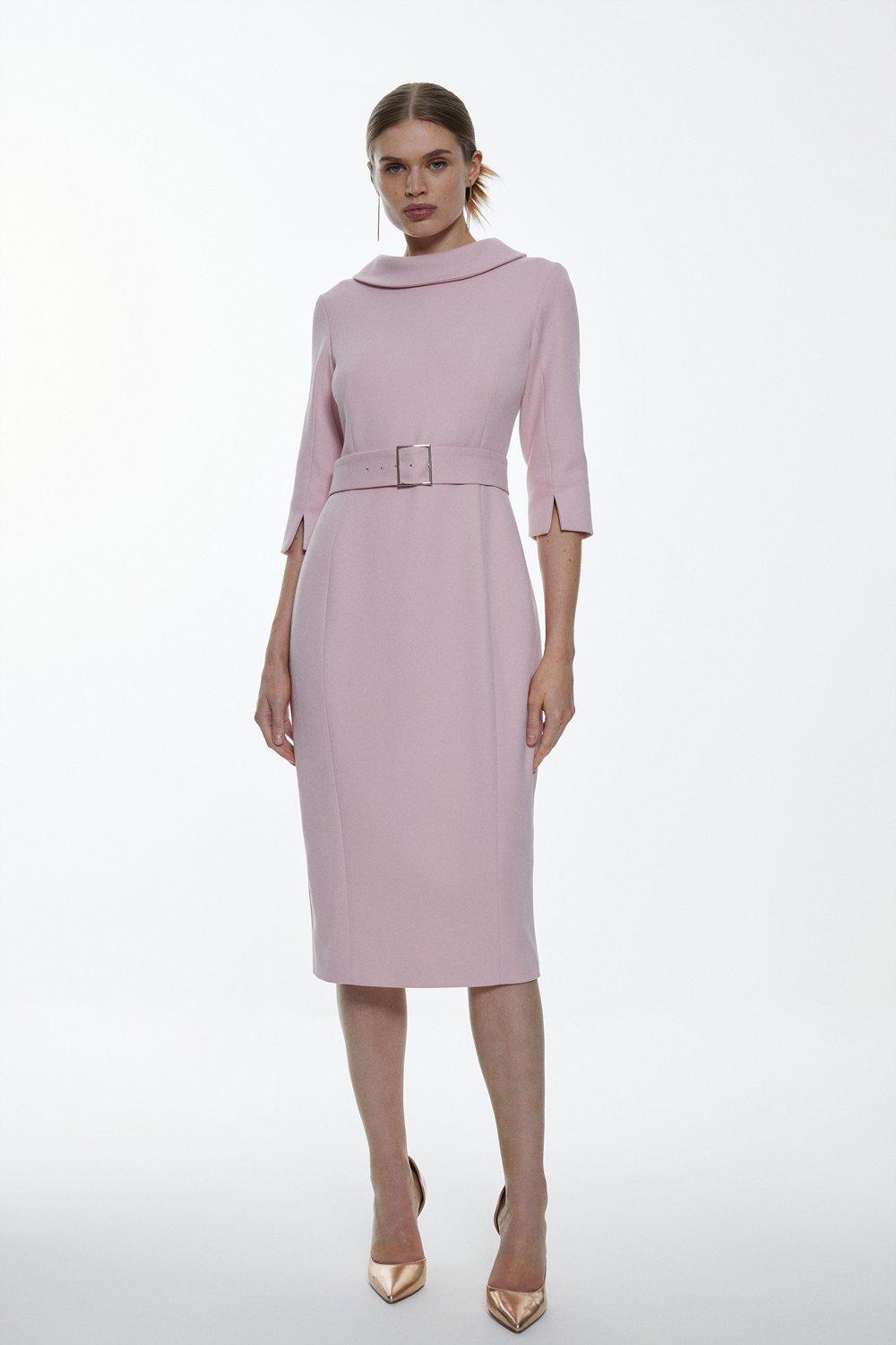 Tailored Structured Crepe Roll Neck Pencil Midi Dress Karen Millen