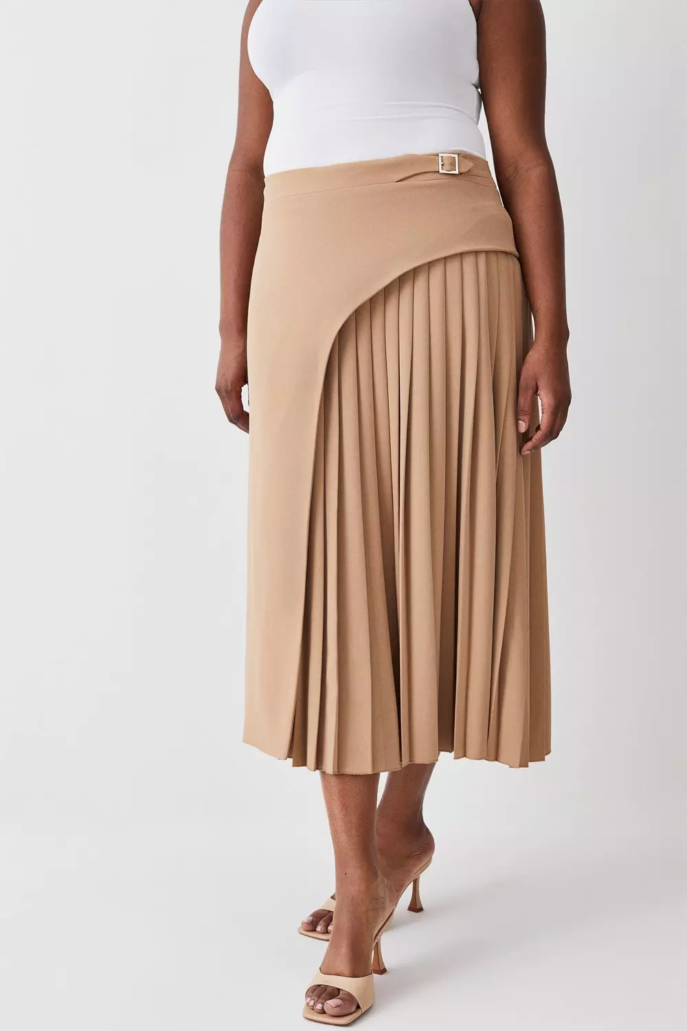 Plus Size Buckle Detail Pleated Midi Skirt | Karen Millen