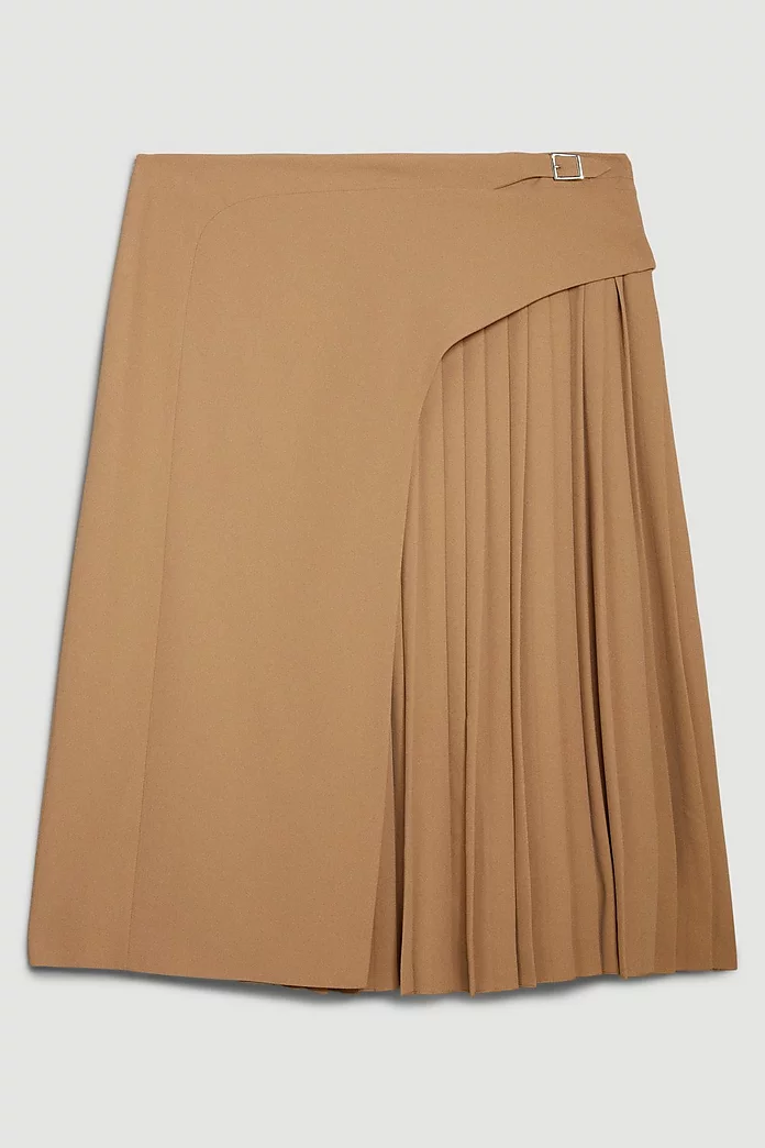 Plus Size Buckle Detail Pleated Midi Skirt | Karen Millen Plus Size Buckle Detail Pleated Midi Skirt | Karen Millen