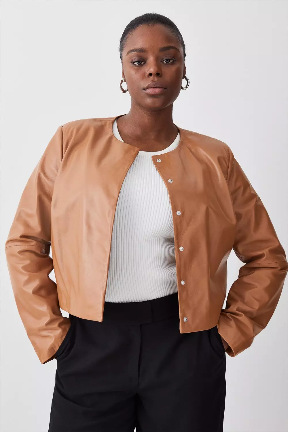 Plus Size Leather Cropped Jacket Karen Millen