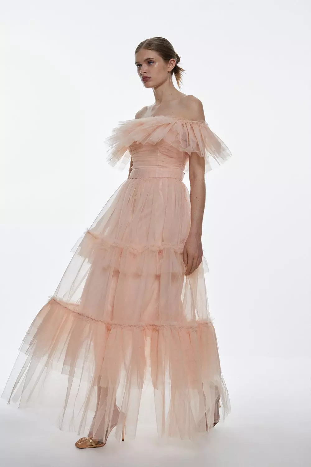 Tulle Corseted Bardot Maxi Dress Karen Millen