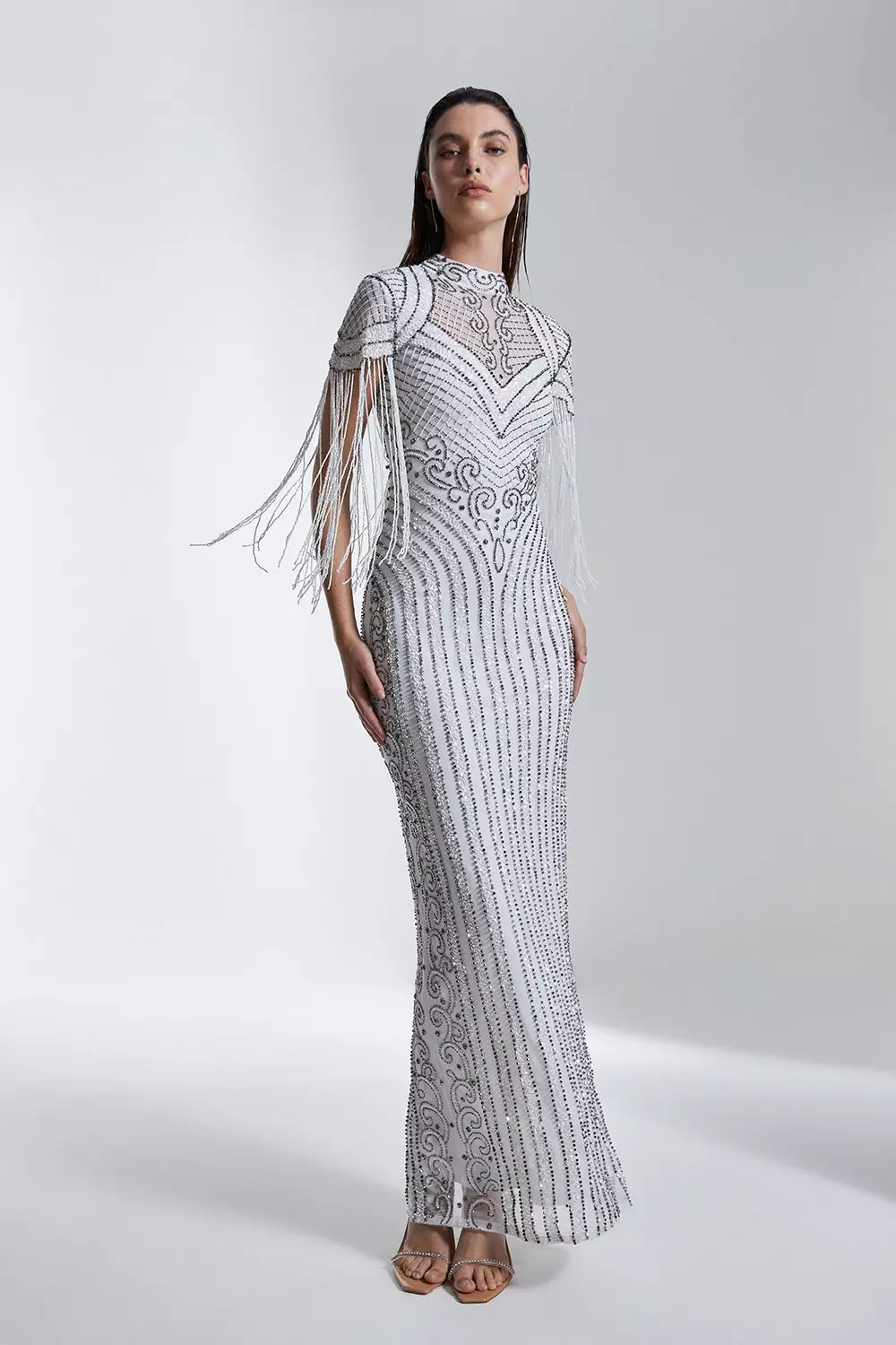 Boutique beaded cap sleeve maxi dress store