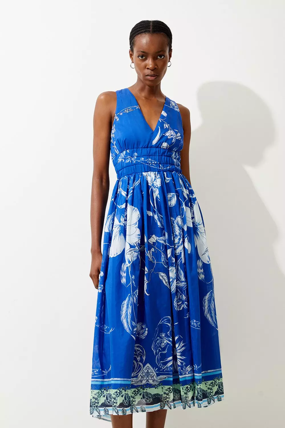 Placed Floral Silk Cotton Maxi Dress | Karen Millen