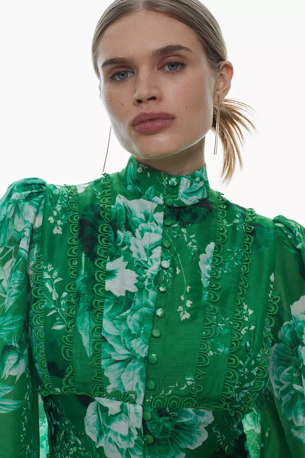 Graphic Lace Trim Floral Woven Blouse | Karen Millen