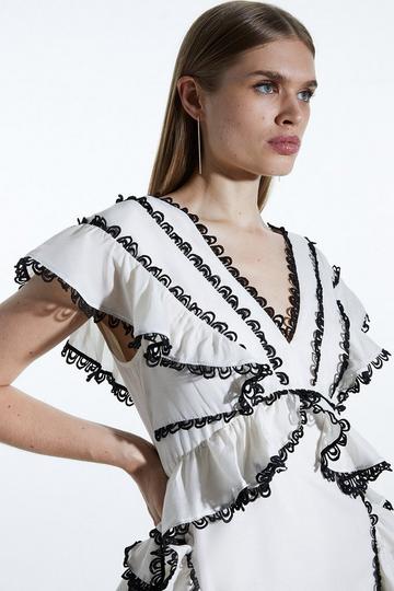 Graphic Lace Trim Woven Mini Dress ivory