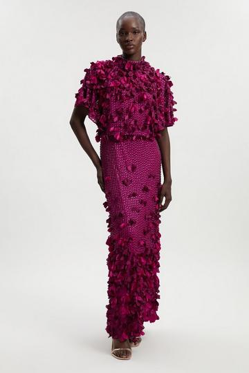 Purple Tall Crystal Applique Angel Sleeve Woven Maxi Dress