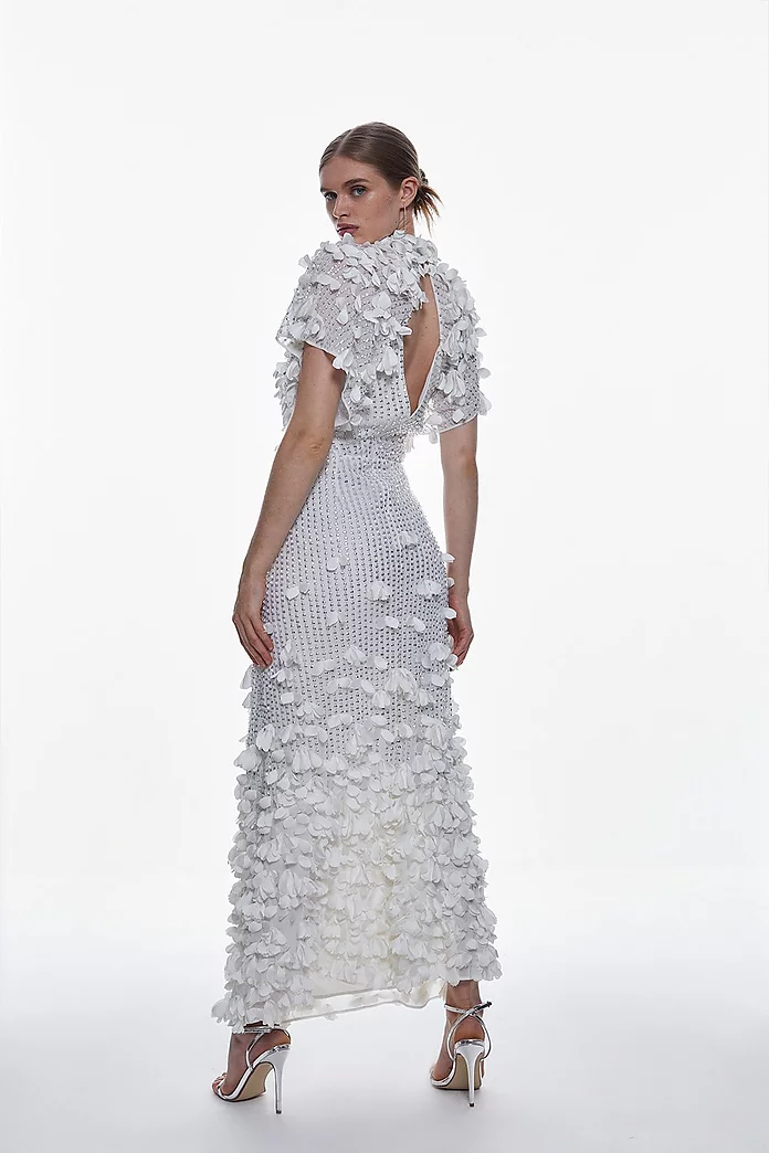 Crystal Applique Angel Sleeve Woven Maxi Dress | Karen Millen Crystal Applique Angel Sleeve Woven Maxi Dress | Karen Millen