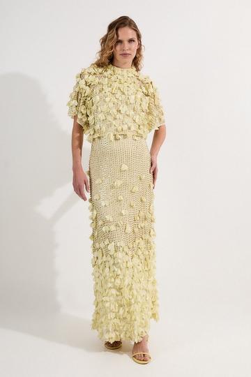 Crystal Applique Angel Sleeve Woven Maxi Dress lime