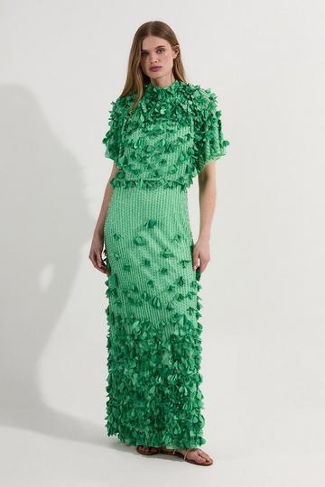 Crystal Applique Angel Sleeve Woven Maxi Dress mint