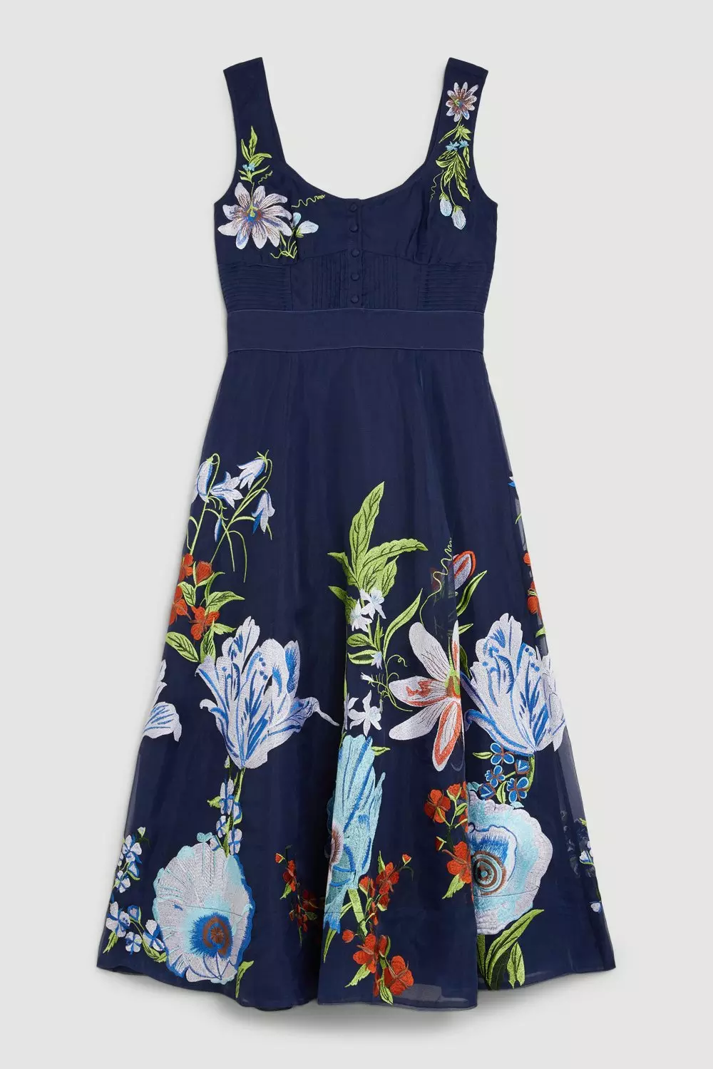 Botanical Embroidery Organdie Strappy Midi Dress Karen Millen