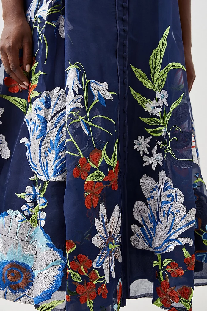 Plus Size Botanical Embroidery Organdie Midi Dress | Karen Plus Size Botanical Embroidery Organdie Midi Dress | Karen