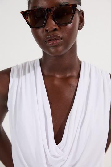 White Cowl Neck Jersey Bodysuit