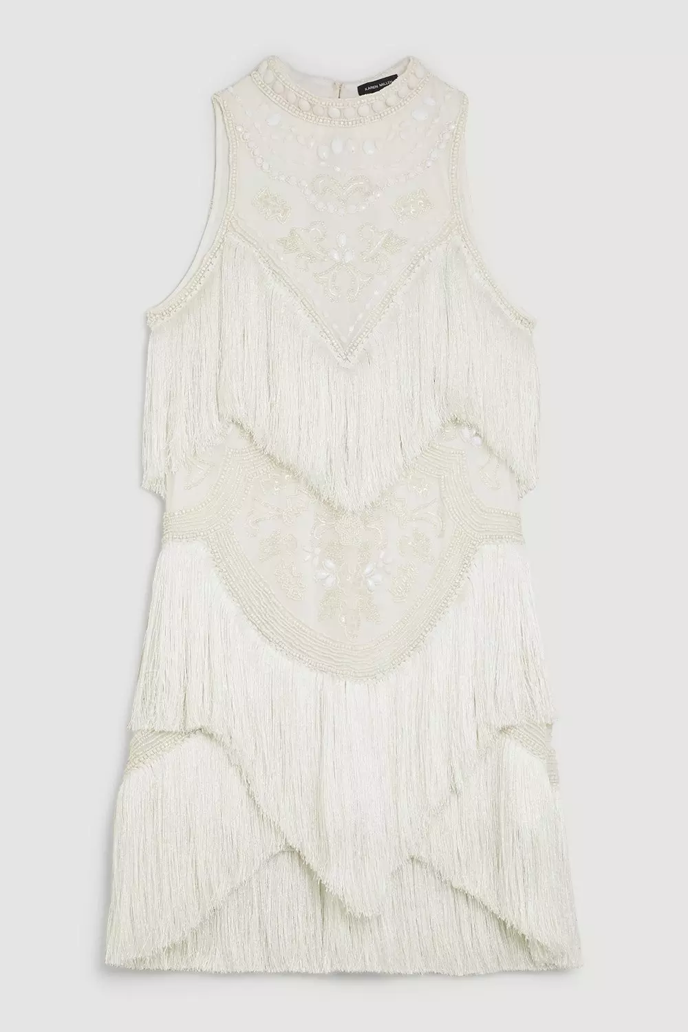 Fringe And Beaded Halter Neck Mini Dress | Karen Millen