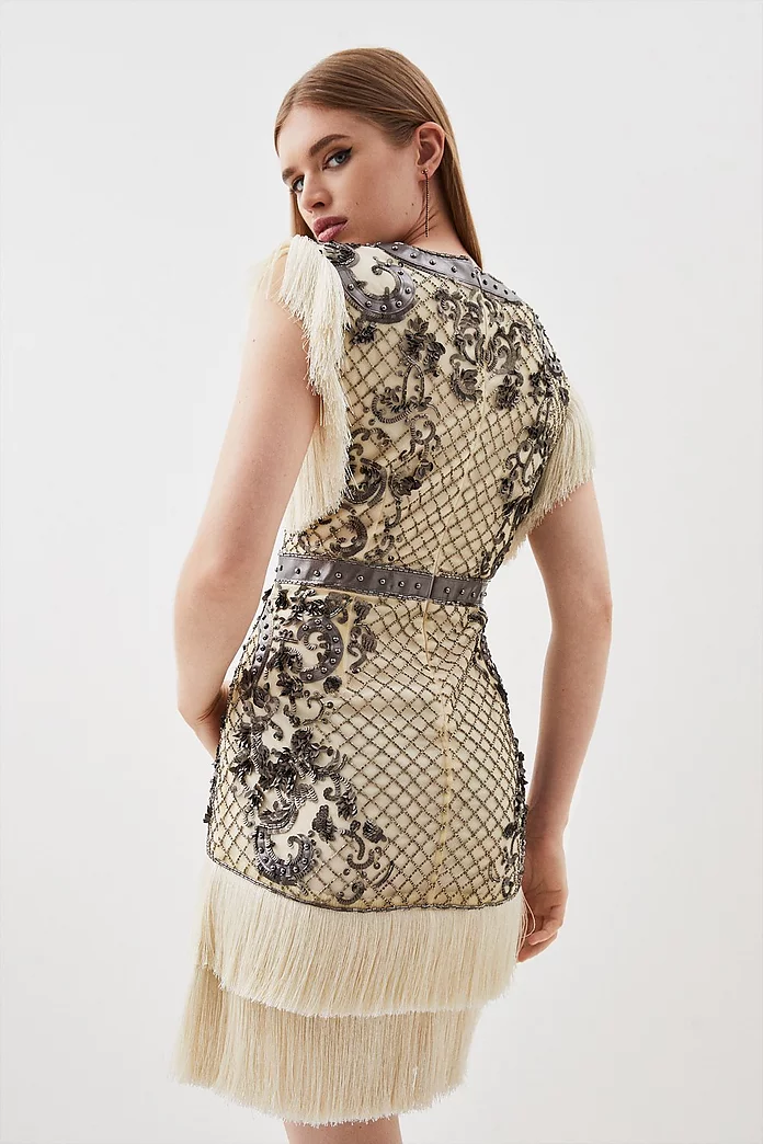 Pu Leather Sequin Woven Mini Dress | Karen Millen Pu Leather Sequin Woven Mini Dress | Karen Millen