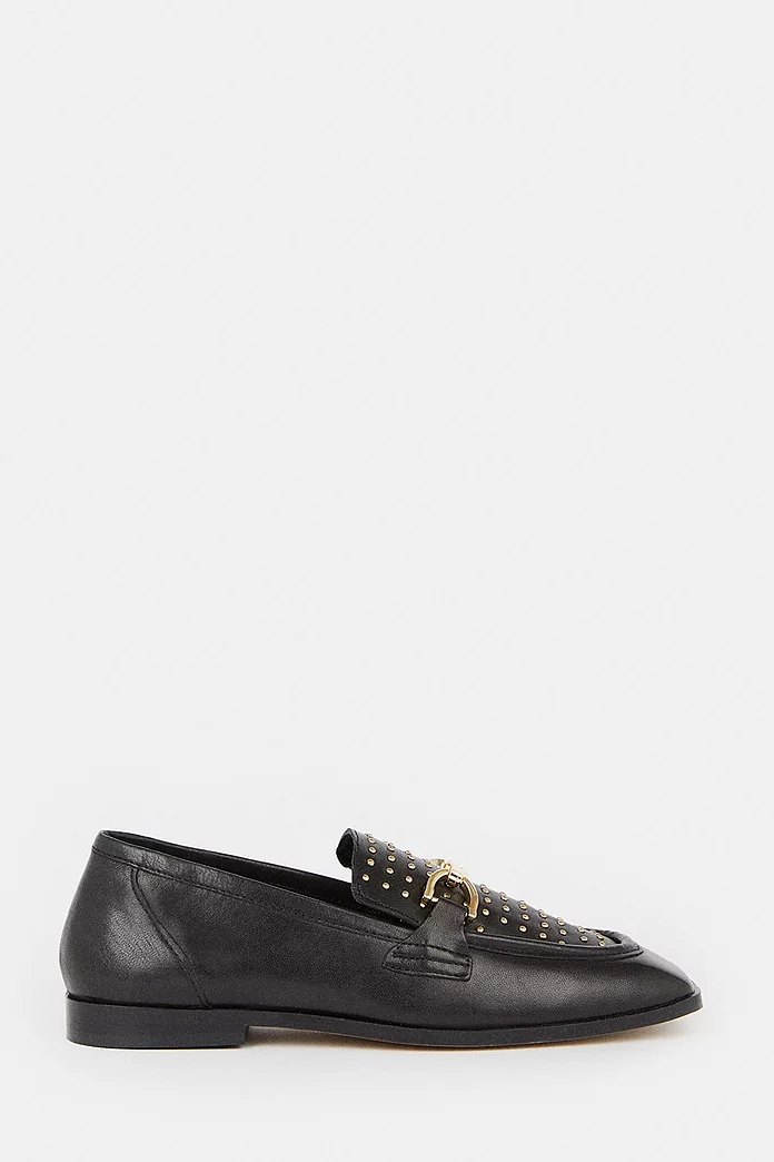 Leather Studded Square Toe Loafer | Karen Millen Leather Studded Square Toe Loafer | Karen Millen