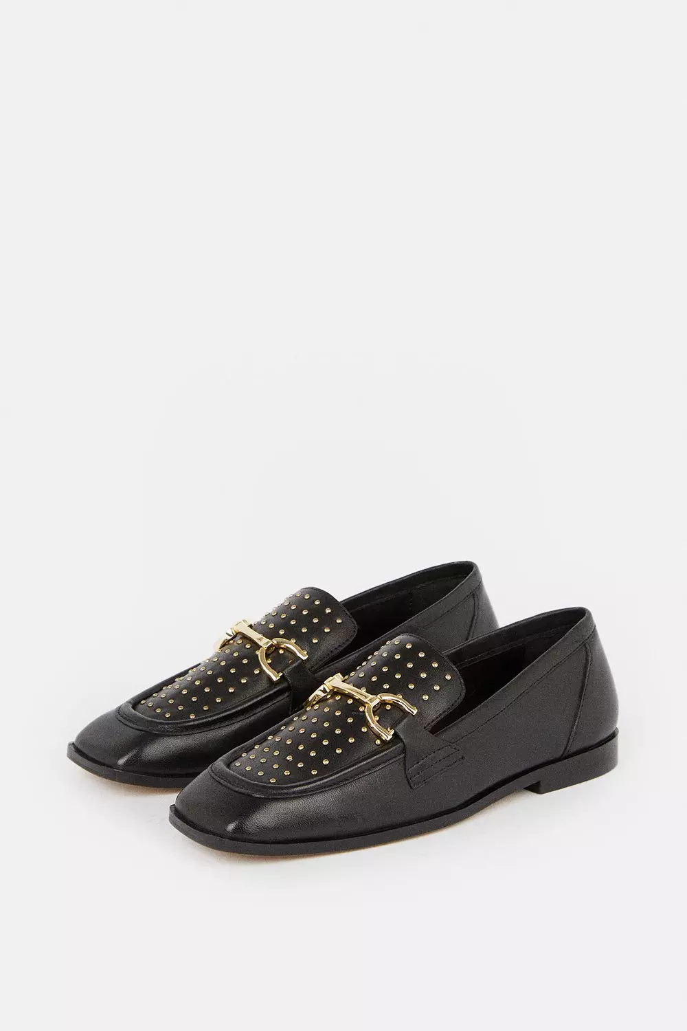 Leather Studded Square Toe Loafer | Karen Millen