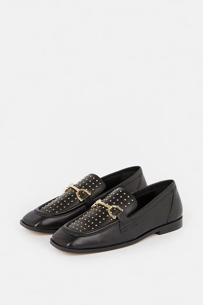 Leather Studded Square Toe Loafer | Karen Millen Leather Studded Square Toe Loafer | Karen Millen