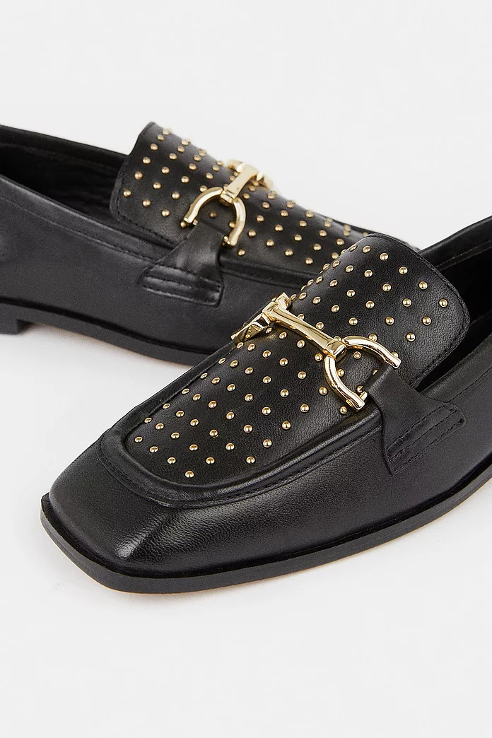 Leather Studded Square Toe Loafer | Karen Millen Leather Studded Square Toe Loafer | Karen Millen