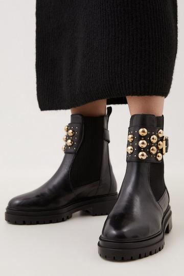 Leather Domed Stud Ankle Cuff Chelsea Boot