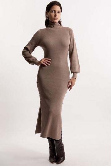 Viscose Blend Rib Knitted Midaxi Dress mushroom