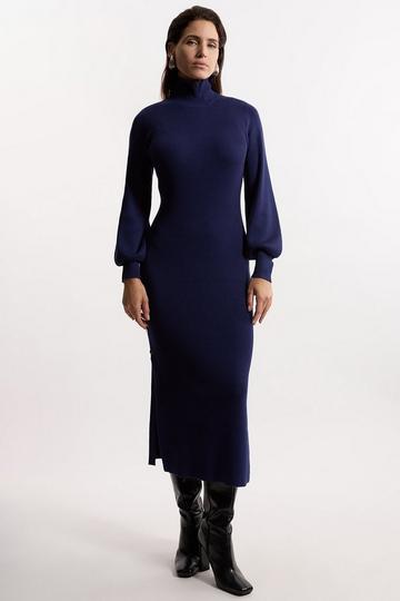 Viscose Blend Rib Knitted Midaxi Dress navy