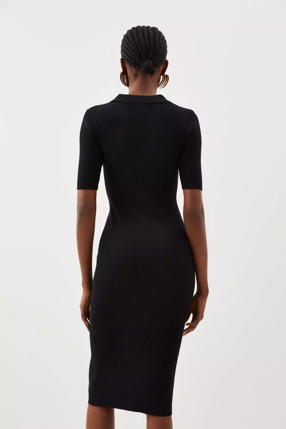 Viscose Blend Collared Rib Knitted Midi Dress | Karen Millen