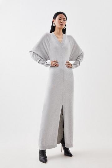 Viscose Blend Batwing Knitted Column Maxi Dress grey marl