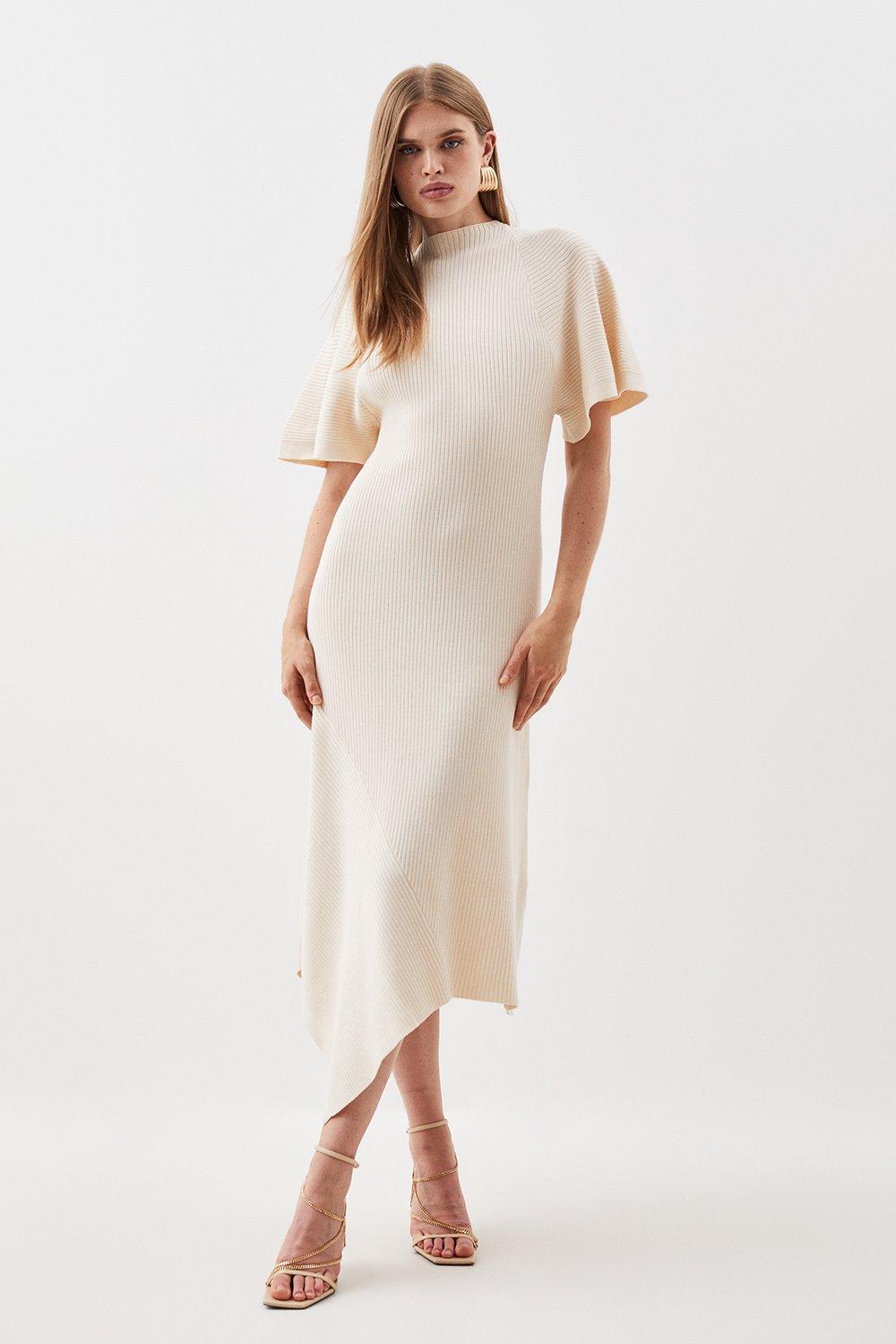 Viscose Blend Angel Sleeve Rib Knitted Midaxi Dress | Karen Millen