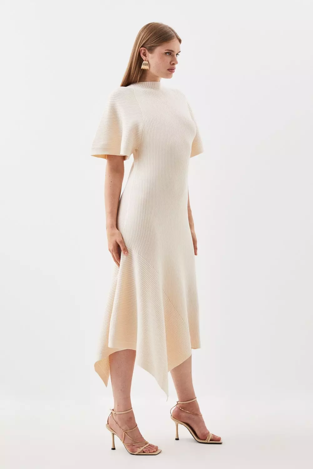 Viscose Blend Angel Sleeve Rib Knitted Midi Dress | Karen Millen