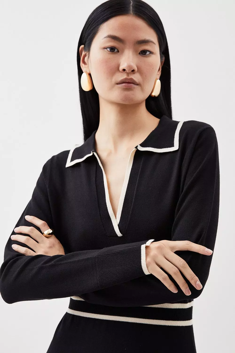 Viscose Blend Collared Knitted Mini Dress | Karen Millen