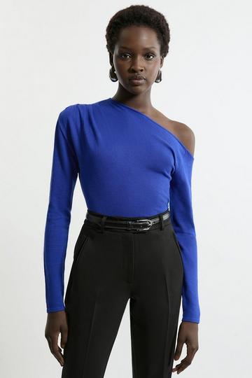 Blue Viscose Blend Asymmetric Sweater