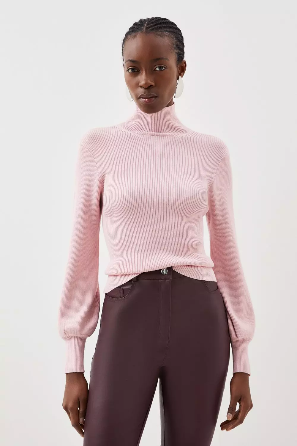 Blush Viscose Blend Rib Knitted Funnel Jumper alternative image