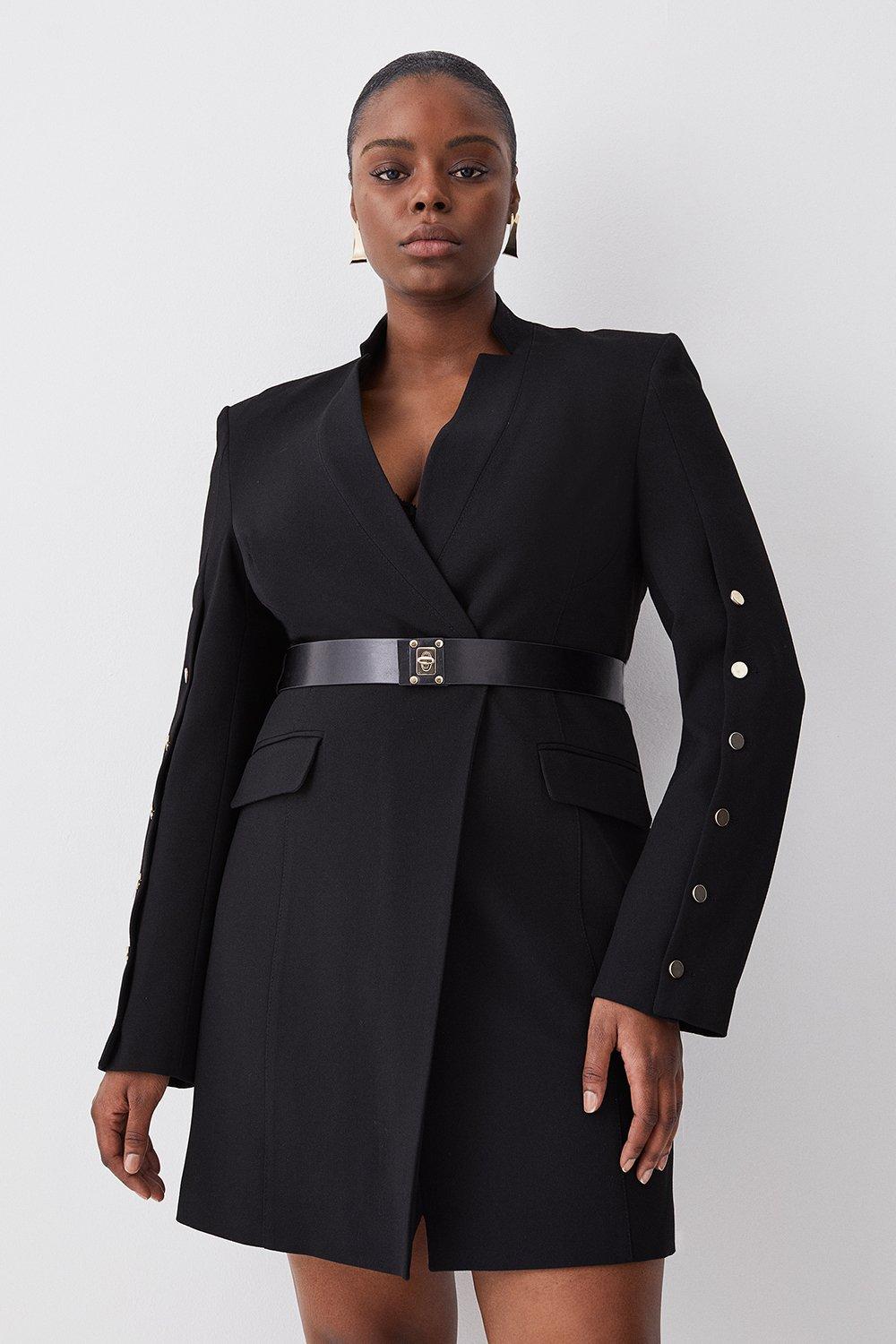 Plus Size Structured Crepe Belted Blazer Dress | Karen Millen