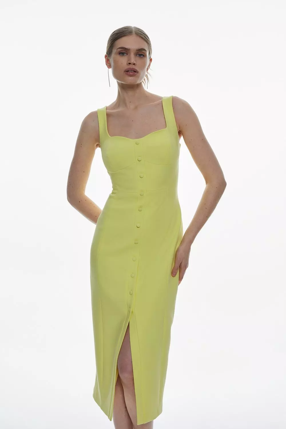 【Karen Millen】コンパクトストレッチ ボタンダウン ドレス KAREN MILLEN Compact Stretch Tailored Bandeau Button Bodice