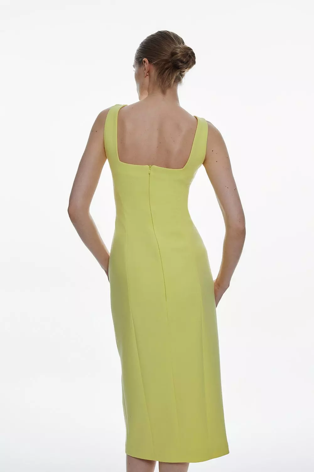 Karen Millen コンパクトストレッチタブ ディテールミディドレス Compact Stretch Tailored Pu Tab Detail Midi Dress | Karen Millen