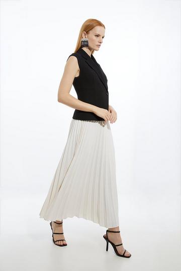Compact Stretch Insert Panel Soft Skirt Tailored Midi Dress mono