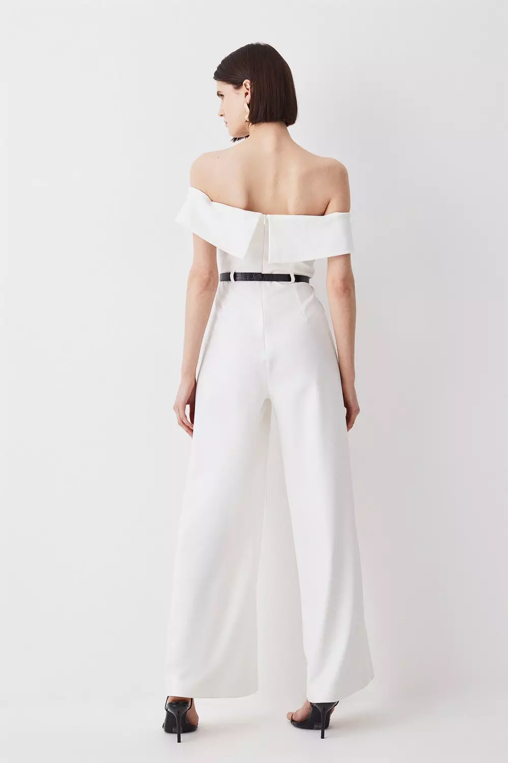 【美品】louren georgette wide overall Stretch Denim Bandeau Belted Wide Leg Jumpsuit | Karen Millen