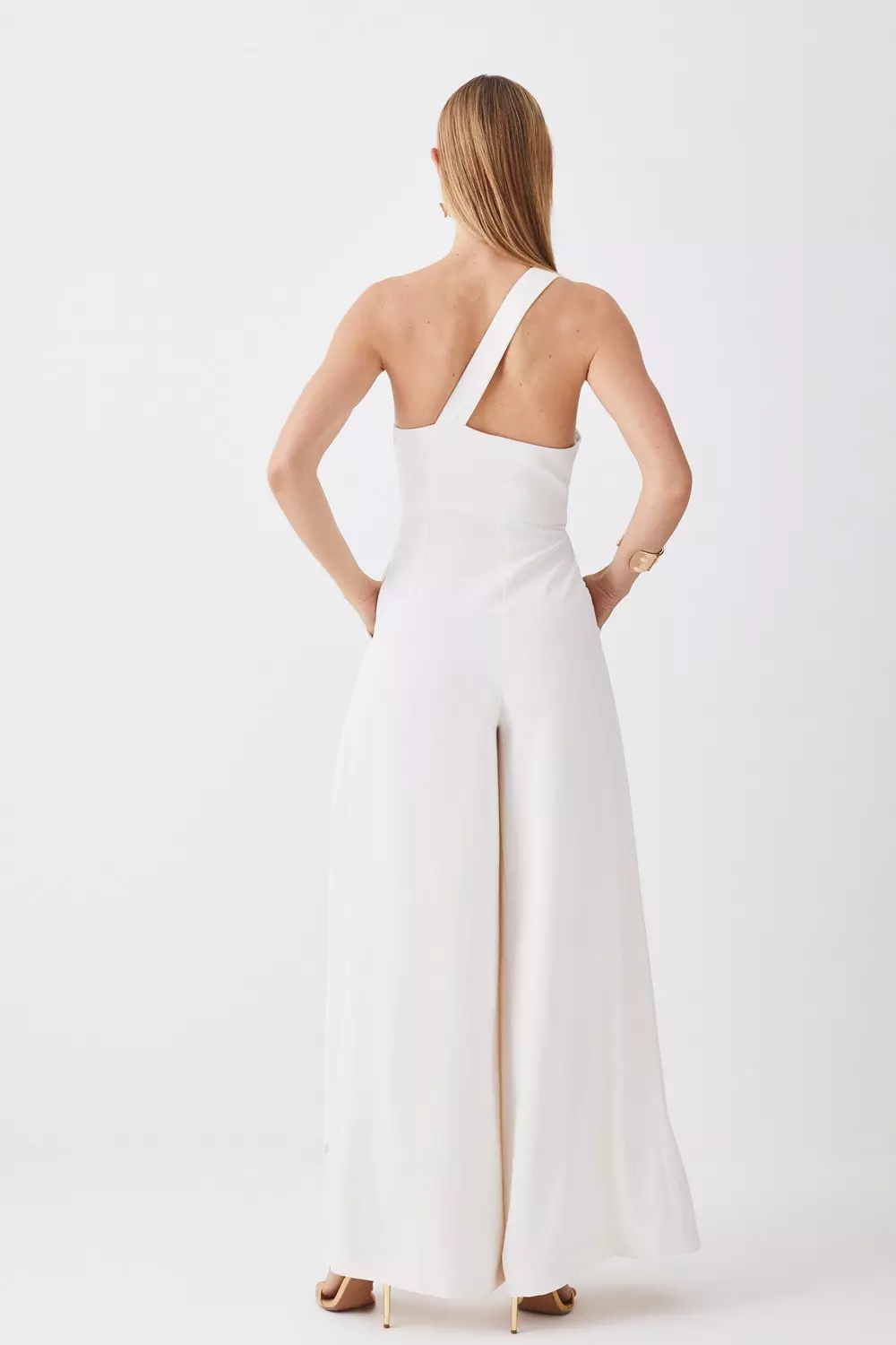 日本未入荷★Karen Millen ワイドオールインワン Structured Crepe Off The Shoulder Belted Wide Leg Jumpsuit