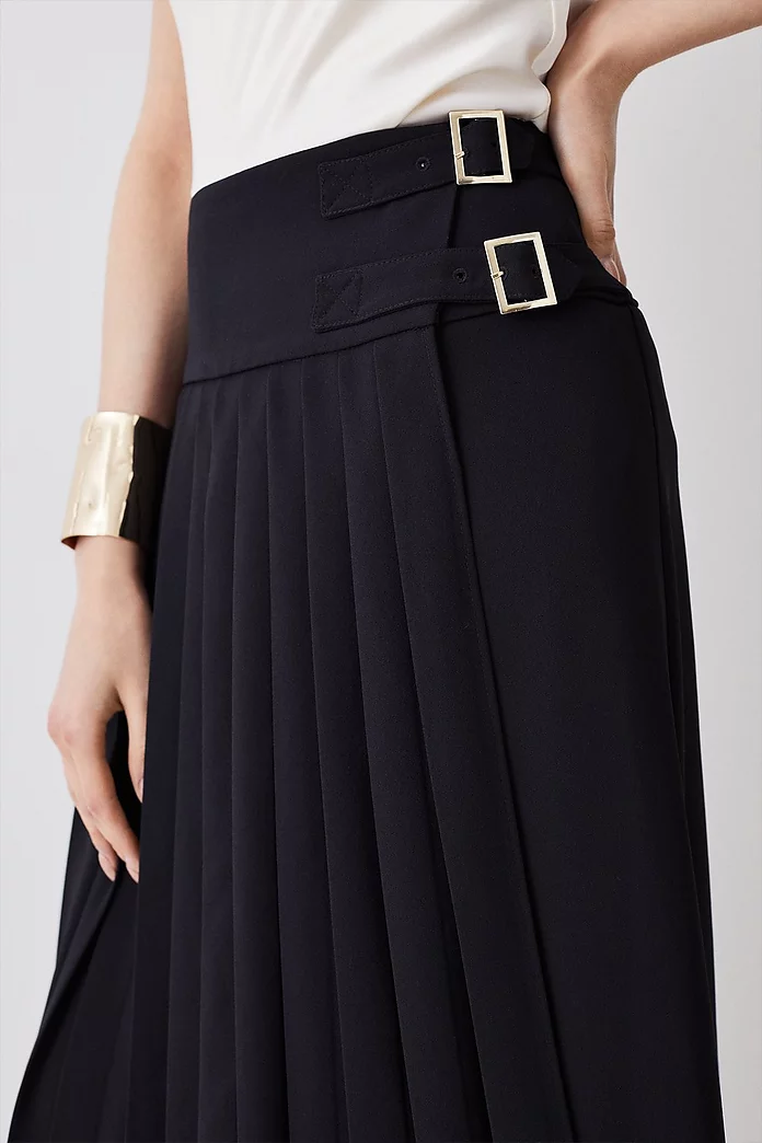 Tailored Crepe Buckle Detail Pleated Midaxi Skirt | Karen Millen Tailored Crepe Buckle Detail Pleated Midaxi Skirt | Karen Millen