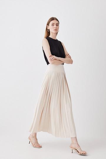 Tailored Crepe Buckle Detail Pleated Midaxi Skirt ivory