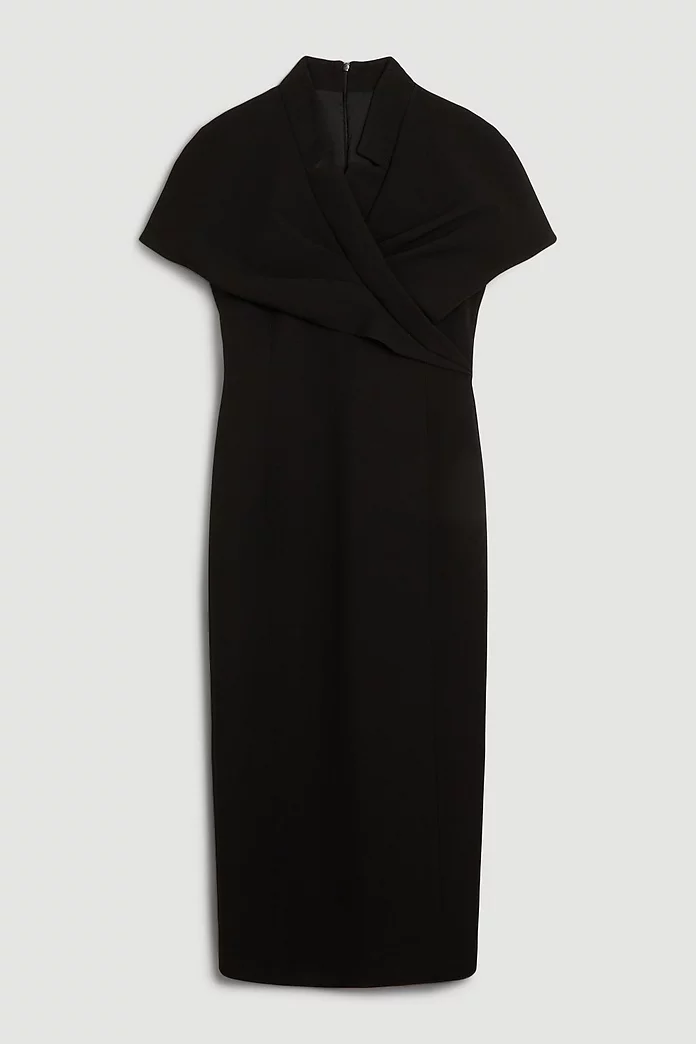 Structured Crepe Cape Detail Midi Dress | Karen Millen Structured Crepe Cape Detail Midi Dress | Karen Millen