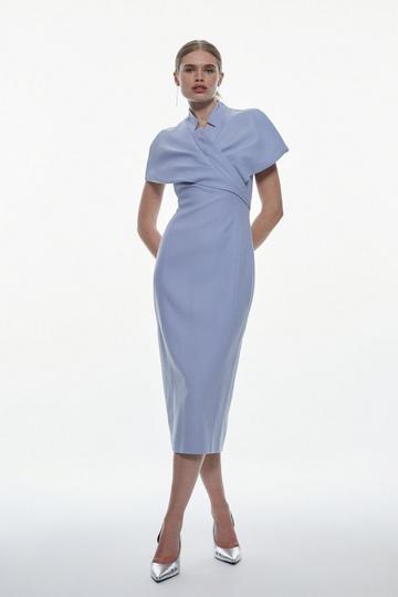 Structured Crepe Cape Detail Midi Dress pale blue