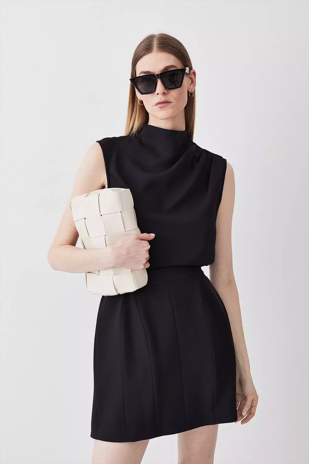 Black Structured Stretch Lantern Mini Skirt  alternative image