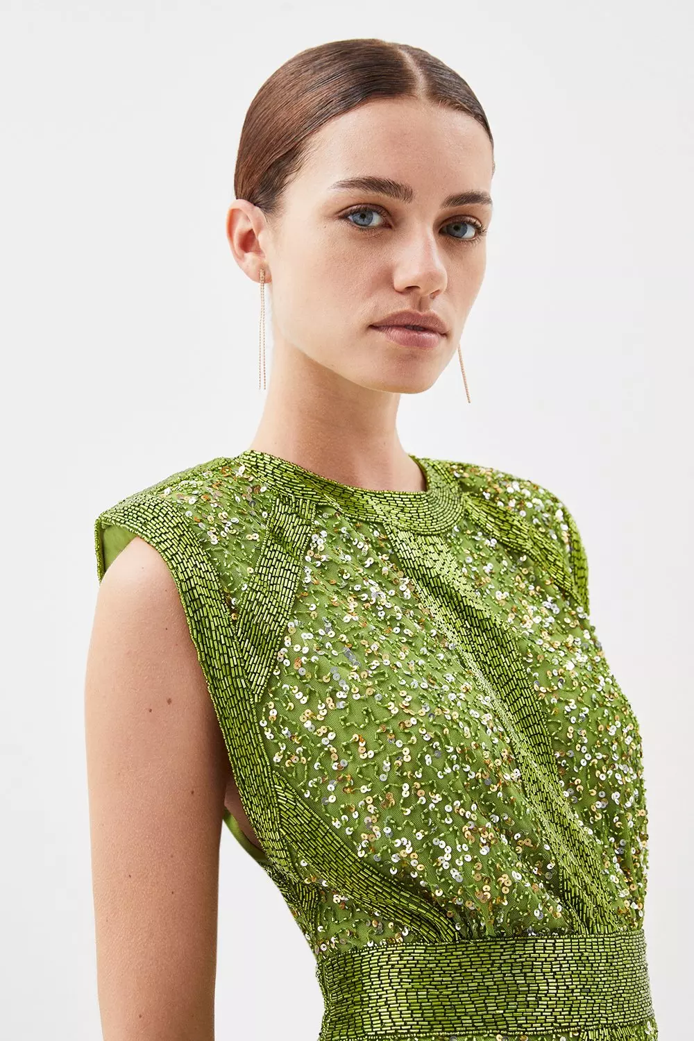 Petite Crystal Embellished Strong Shoulder Woven Mini Dress | Karen Millen